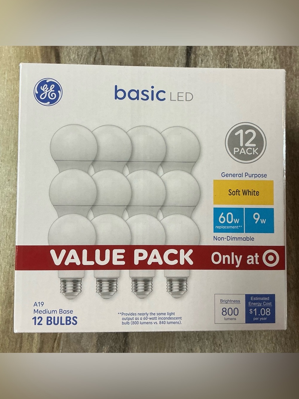 A lot of 6 GE 12pk 60W A19 General Purpose Soft White Light Bulbs/ a total of 72